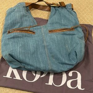 Kooba denim brown leather trim hobo bag. Gold hardware